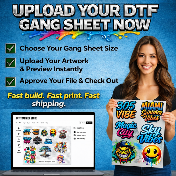 UPLOAD YOUR CUSTOM DTF GANG SHEETS  DTF TRANSFERS 